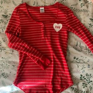 Victoria's Secret PINK Red Striped Long Sleeve Top